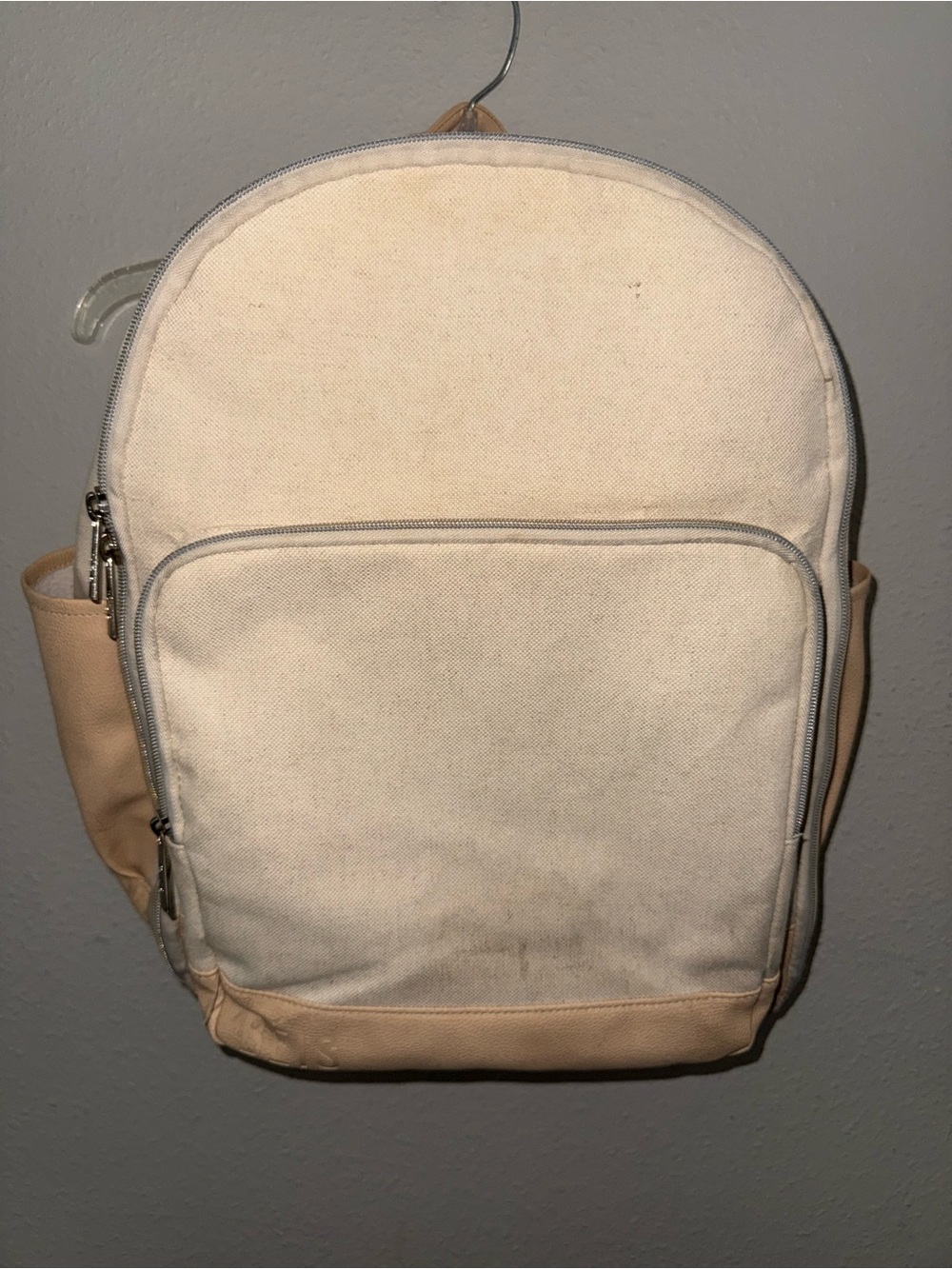 BEIS Cream Canvas Backpack with Tan Accents